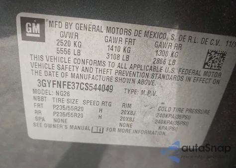 2012 Cadillac Srx Premium Collection from USA, damaged, VIN 3GYFNFE37CS544049